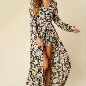 chinese dress ladies Laufry Yellow Floral Print Maxi Dress main image 0